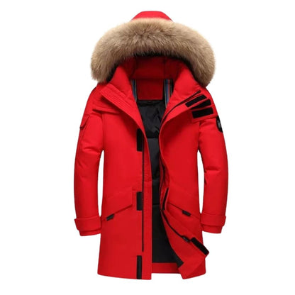 Herren Wintermantel mit Fellkapuze - IdealeKleiden