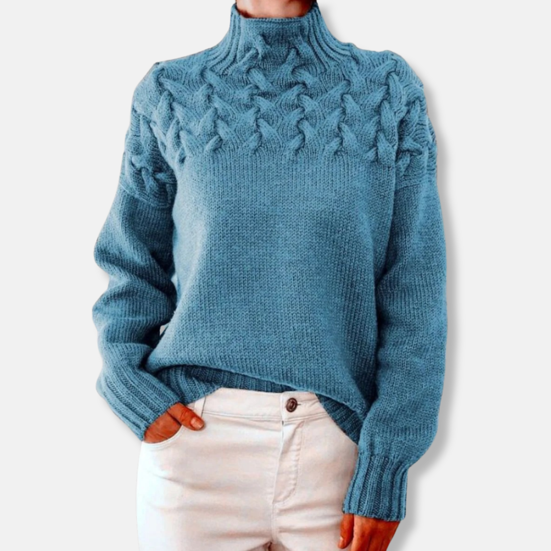 Wolle Pullover Hochhalsschutz Bequem Kabelmuster