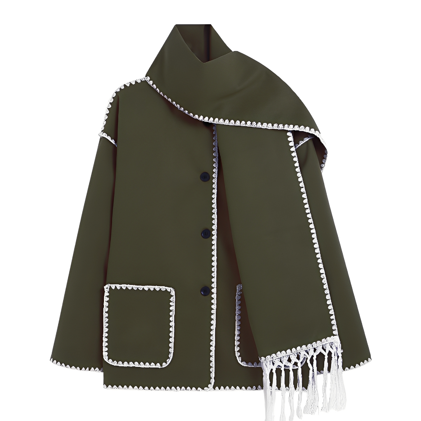 Elegante Damen Wolljacke Schal Kragen