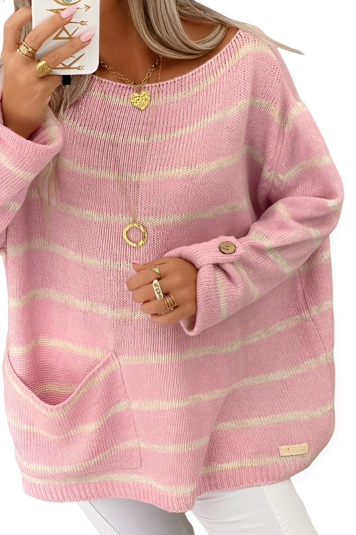 Damen Pullover Streifen Bequem Oversized - IdealeKleiden