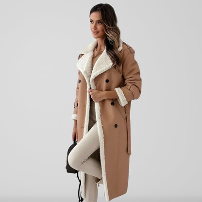 Langer Oversized Mantel Schaffell gefüttert Gürtel