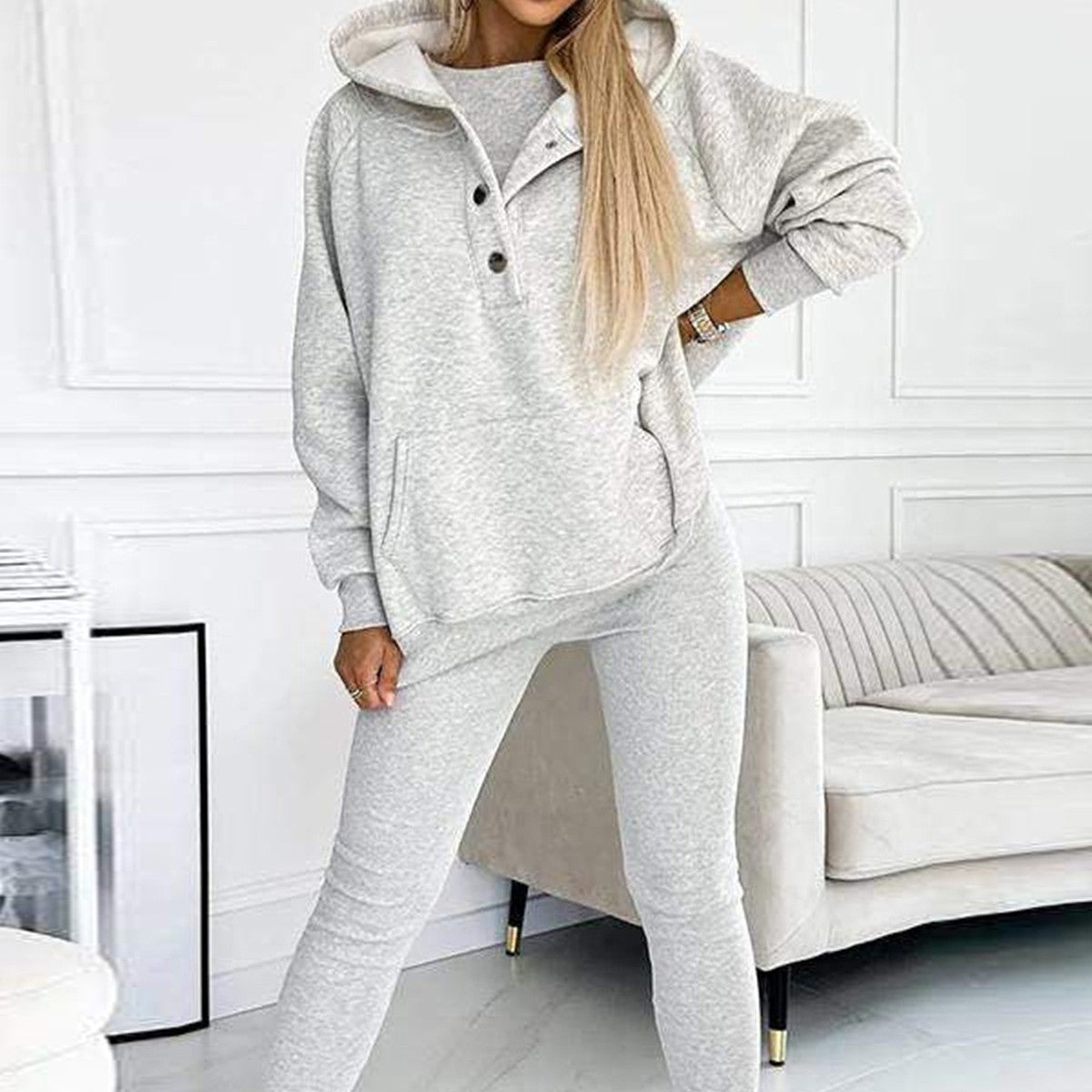Damen Sportanzug 3-teilig Kapuzenpullover Slim Hose