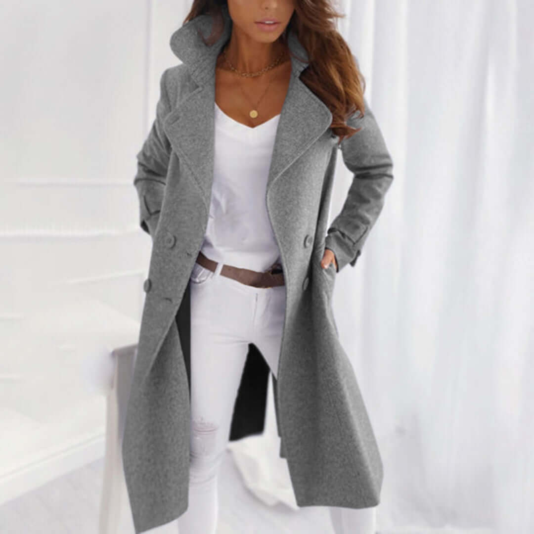 Damen Trenchcoat Fleece Mittellang Warm