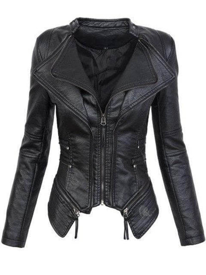 Damen Lederjacke Schwarz Asymmetrisch Biker Style
