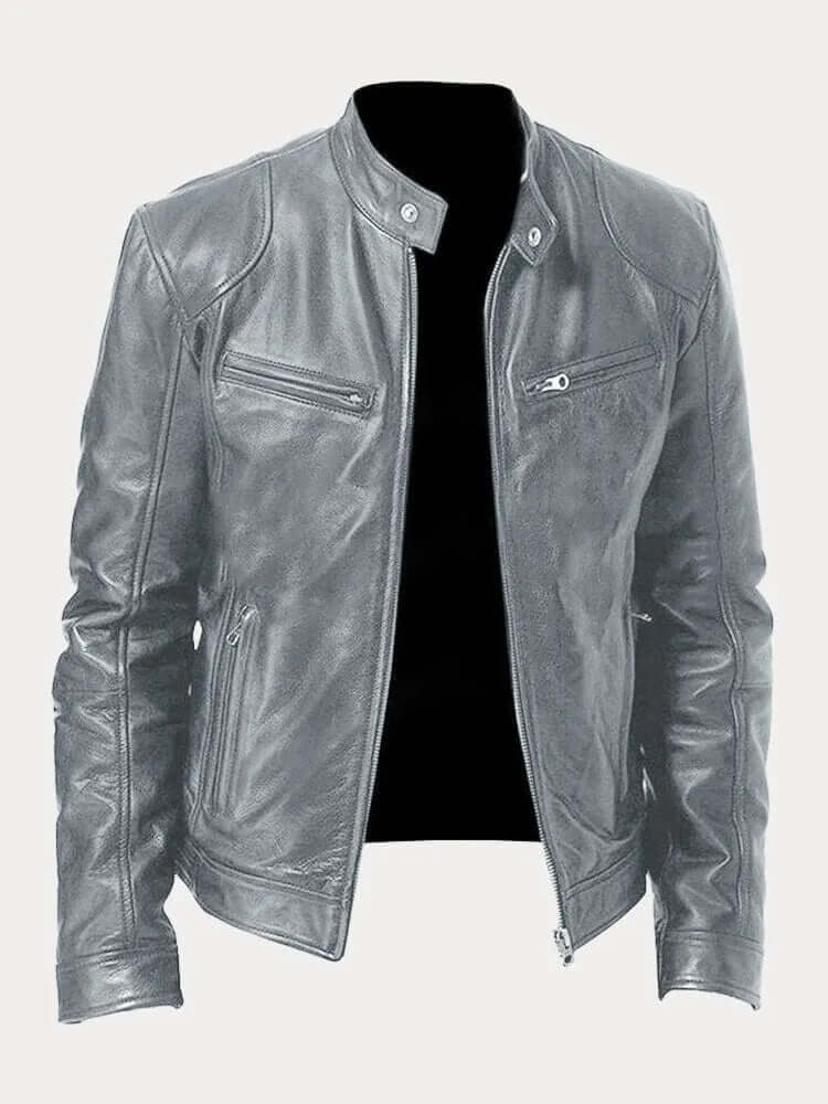 Herren Lederjacke Elegant Schwarz