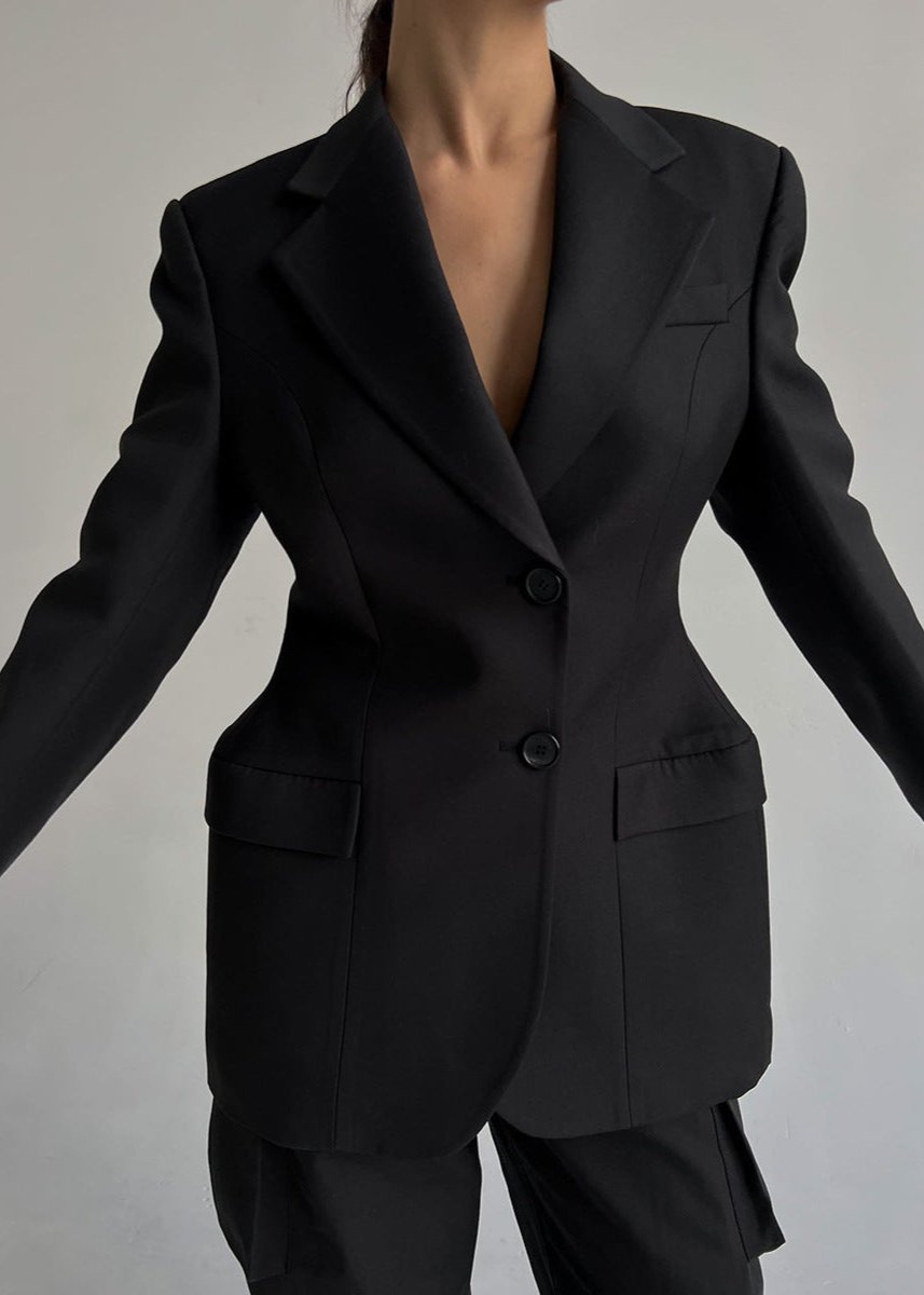 Schwarze Anzugjacke V-Ausschnitt Elegant