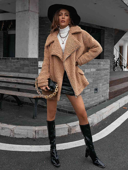 Stylische Teddyjacke mit Reißverschluss Kragen