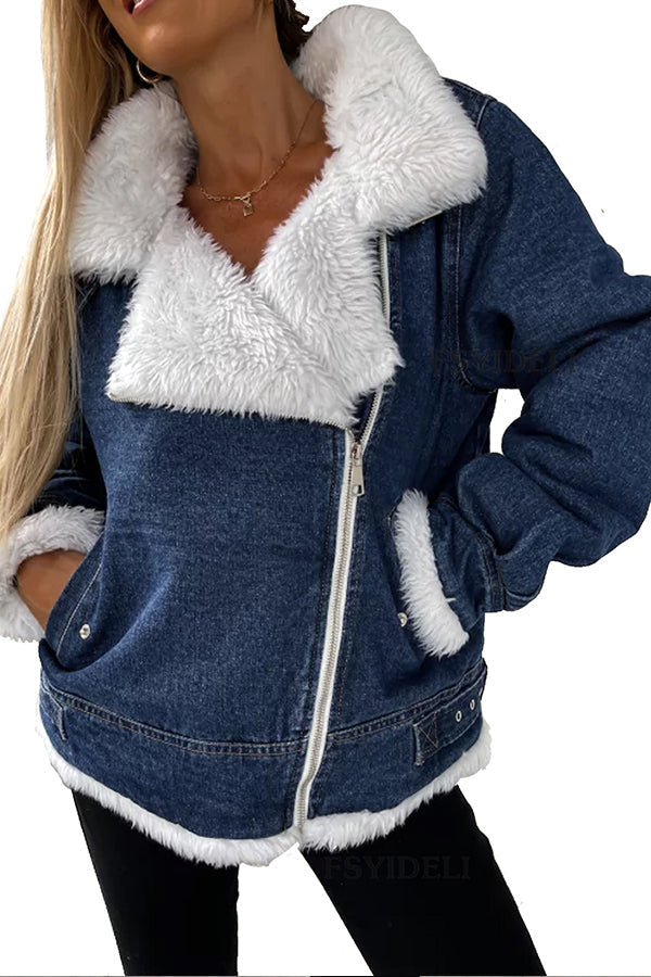 Kuschelige Wolljacke Patchwork Design Lässig