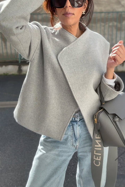 Ideale Frauenjacke Faux-Woll-Revers Langarm Oversized