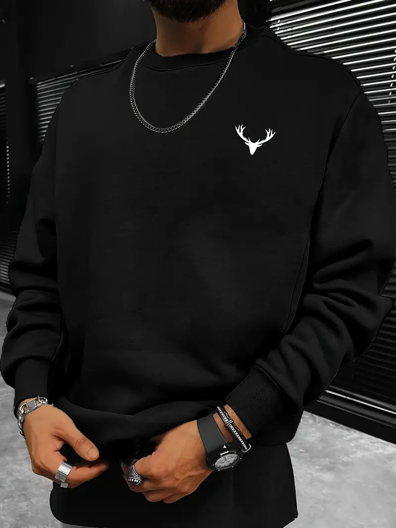 Herren Pullover Hirsch Muster Rundhals