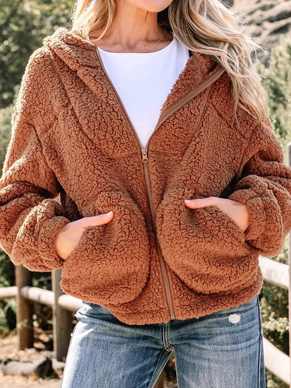 Damen Teddyjacke Relaxed Fit Zip Up Soft
