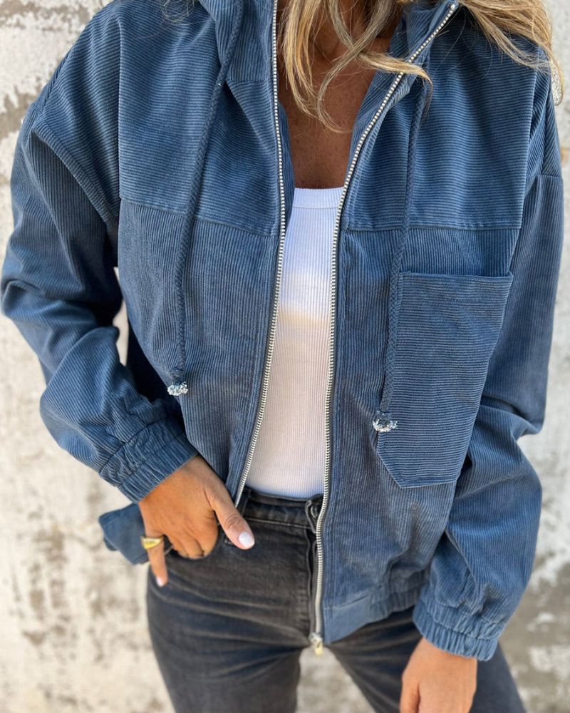 Klassische Cordjacke Damen Kapuze Bequem