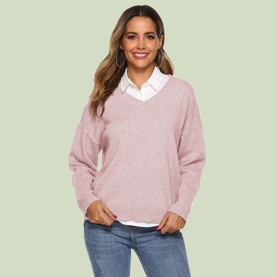 Strickpullover Damen V-Ausschnitt Bequem Langärmlig