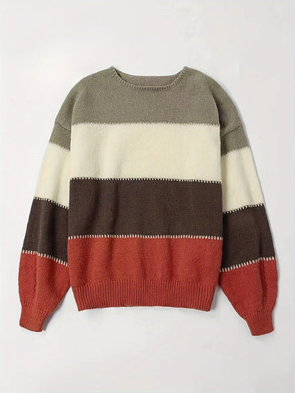 Farbblock Pullover Trendy Damen - IdealeKleiden