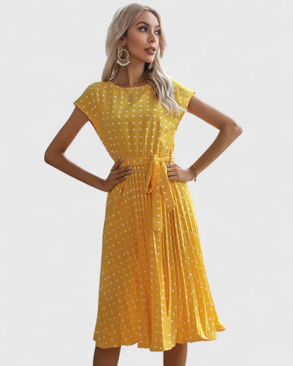Damen Kleid Elegant Kurzarm Faltenrock