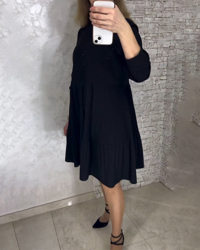 Elegantes Plisseekleid Hochgeschlossen Damenkleid - IdealeKleiden