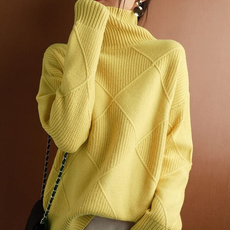 Damenschal Rollkragenpullover Diamantmuster Weich - IdealeKleiden