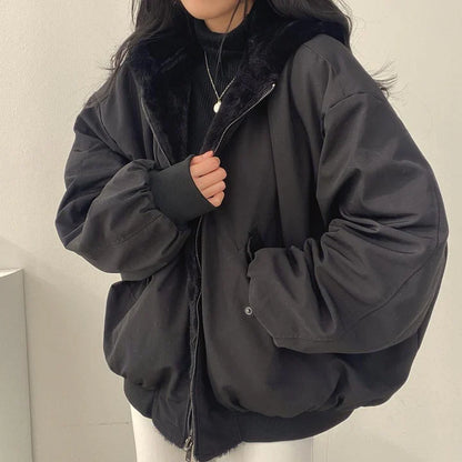 Warme Winterjacke Damen Kapuze Reißverschluss