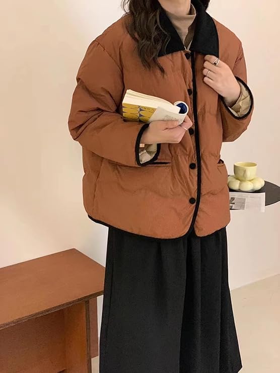 Stylische Steppjacke Kragen Knöpfe Damen - IdealeKleiden