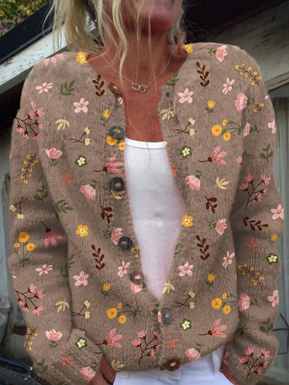 Damen Strickjacke Klassisch Gemustert mit Knöpfen