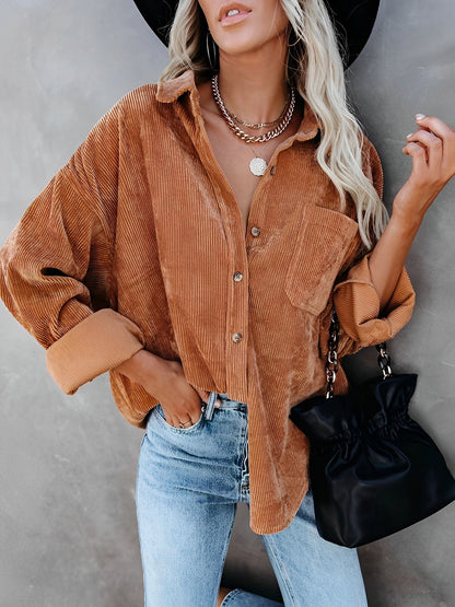 Praktische Cordjacke Mit Knöpfen - IdealeKleiden
