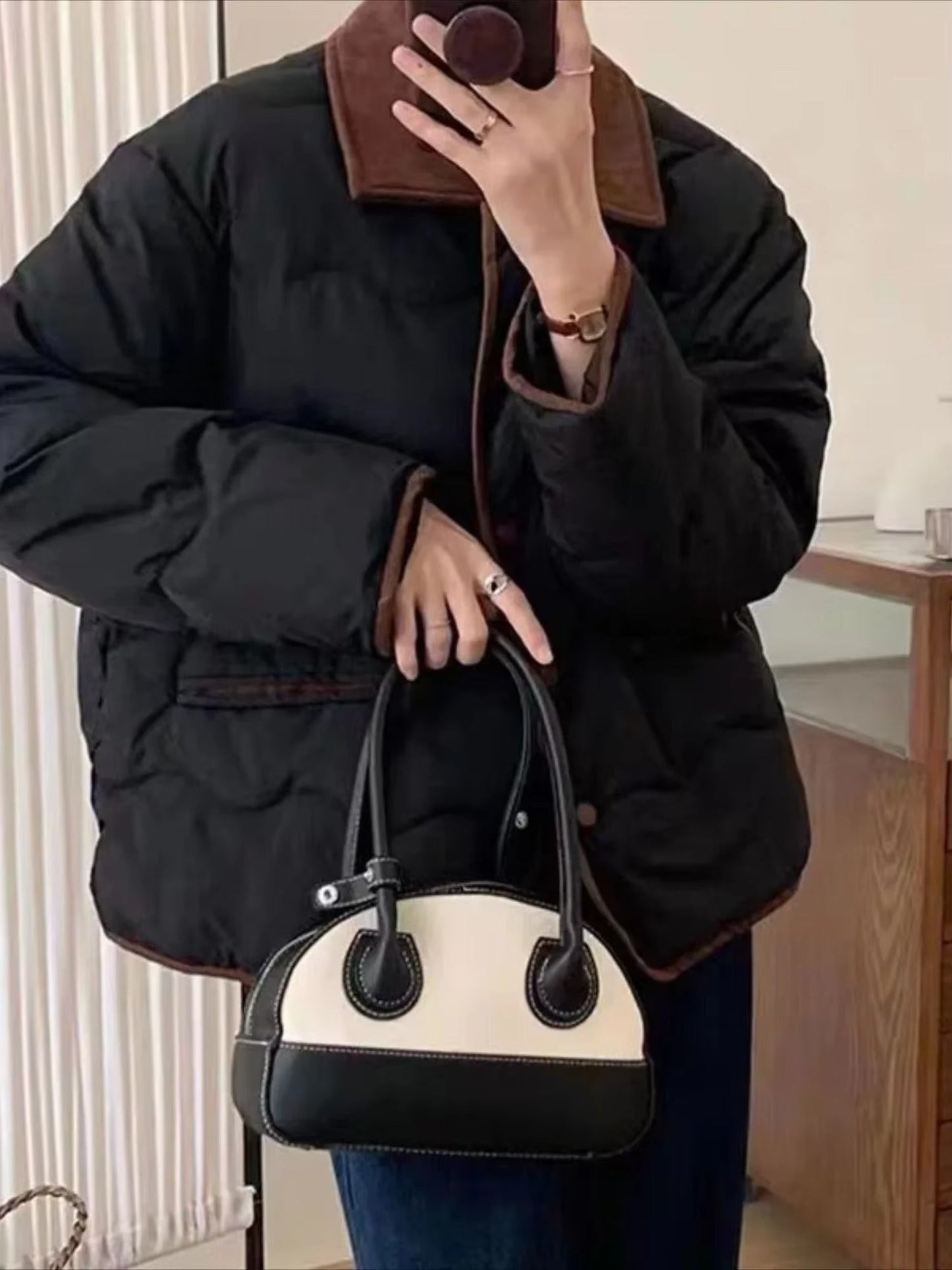 Stylische Steppjacke Kragen Knöpfe Damen