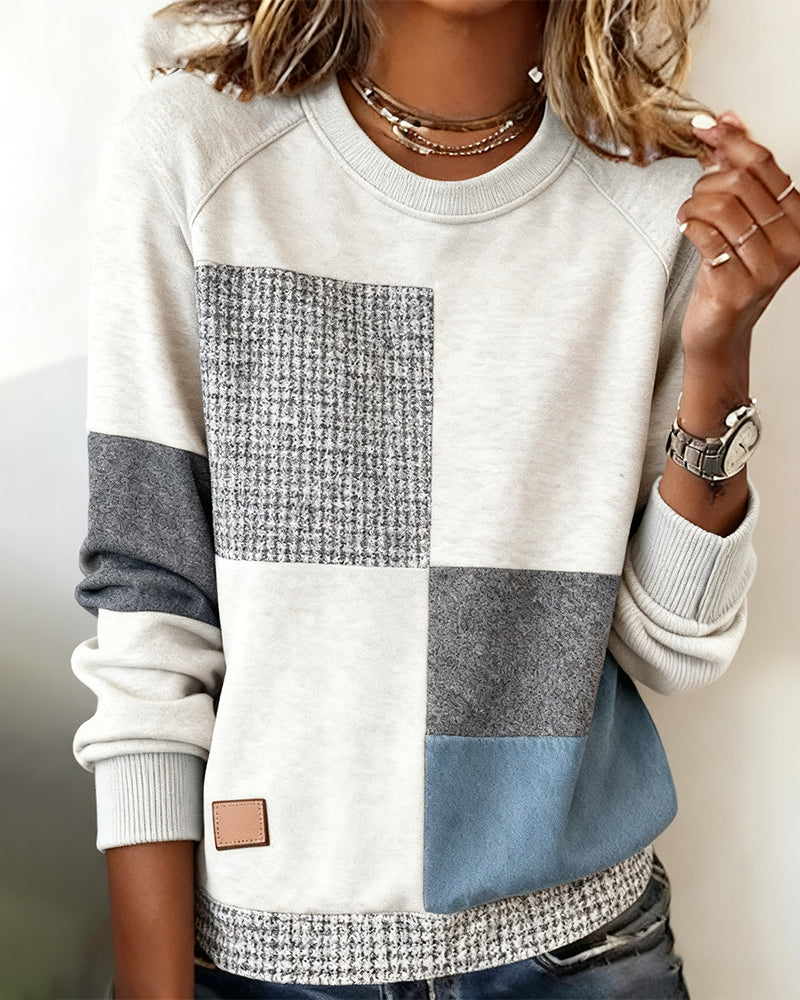 Kleid Rundhals Kontrastfarben Lässig Chic