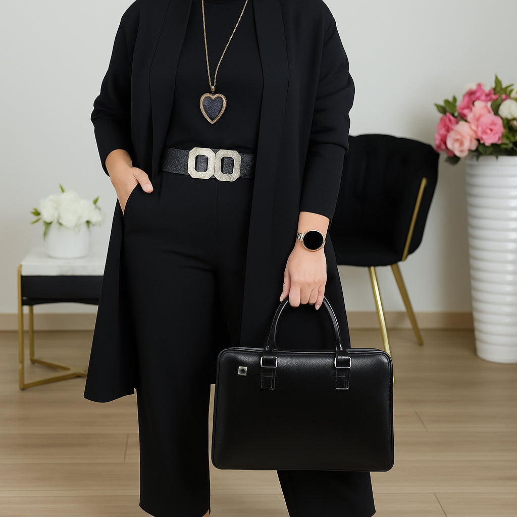 Stylisches 3-Teiliges Set: Langcardigan, Top und Hose Damen