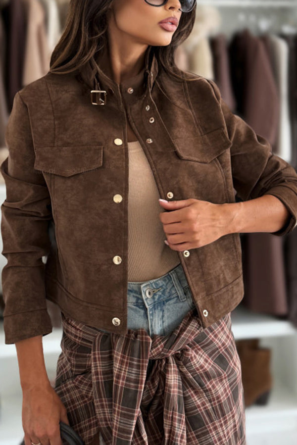 Modische Freizeitjacke Langarm mit Knöpfen - IdealeKleiden