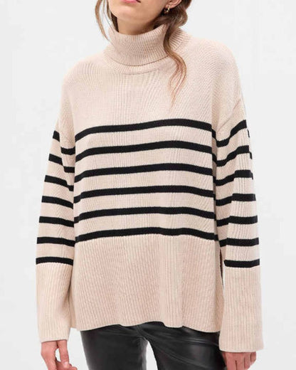 Modischer Streifen Pullover Schwarz Weiß - IdealeKleiden