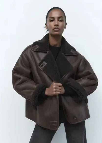 Modische Kunstlederjacke Zweiseitig Stylish
