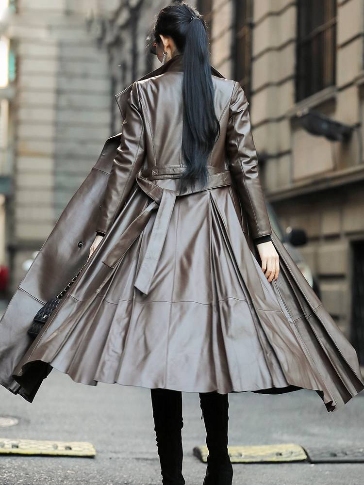 Kunstleder Mantel Damen Elegant Schwarz - IdealeKleiden