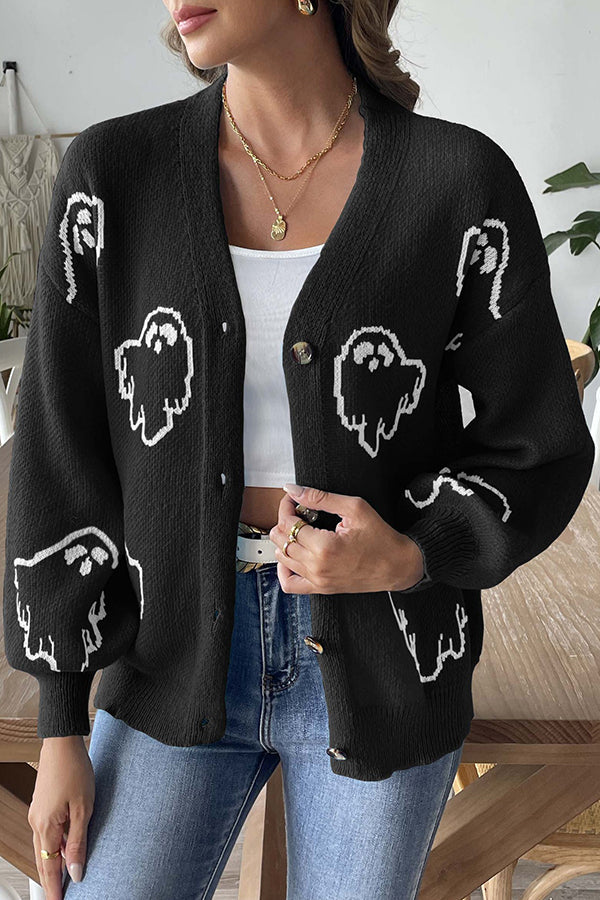 Spukhafte Strickjacke mit Knöpfen Halloween Design