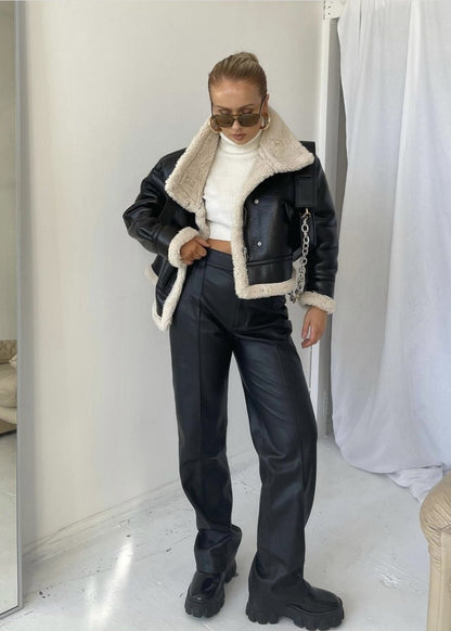 Lederjacke Shearling Gefüttert Edgy Style