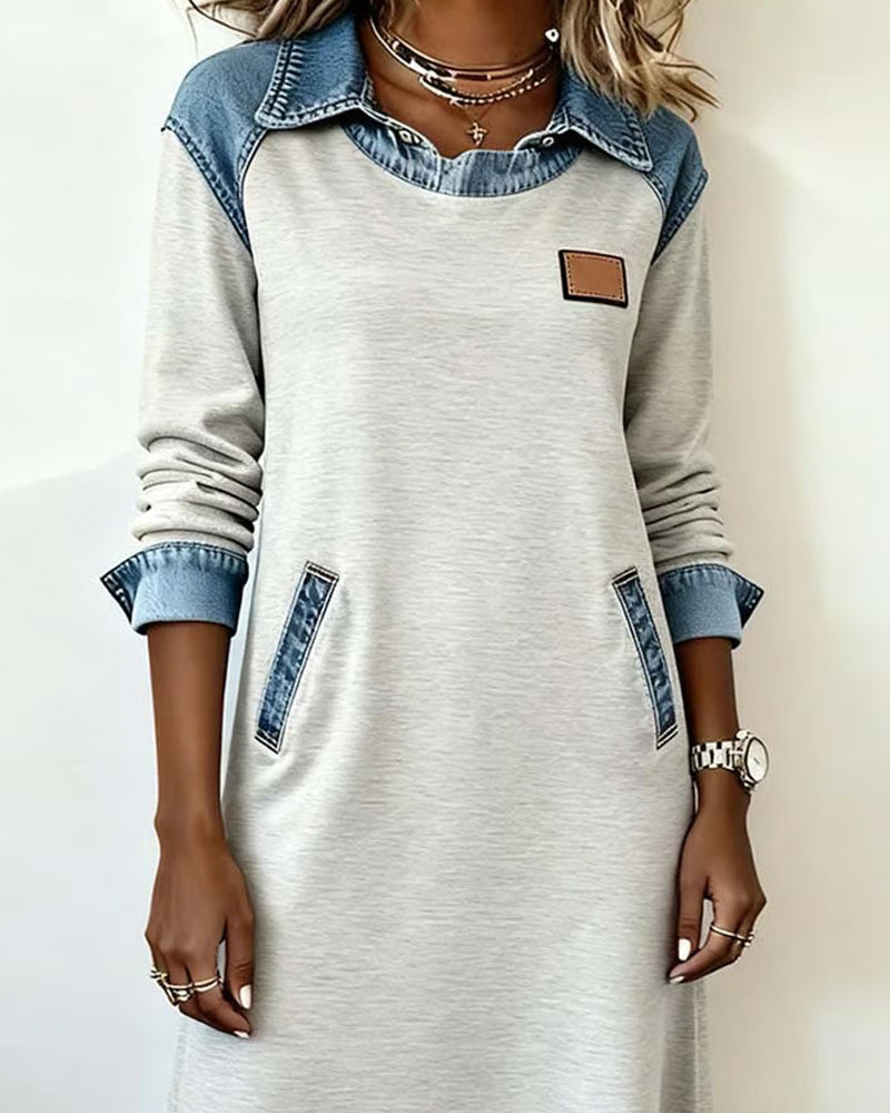 Modisches Denim-Kleid Patchwork Style - IdealeKleiden