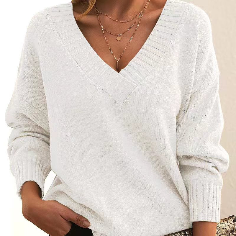 Modischer V-Ausschnitt Sweater Frauen