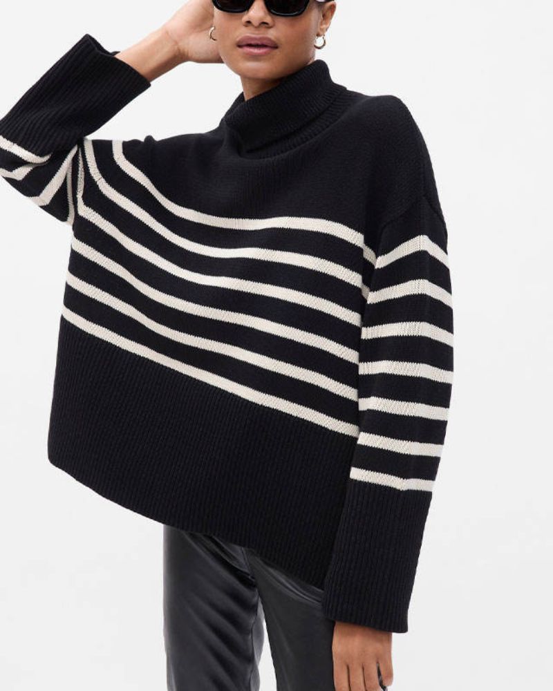 Modischer Streifen Pullover Schwarz Weiß