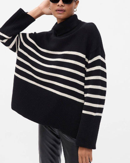 Modischer Streifen Pullover Schwarz Weiß