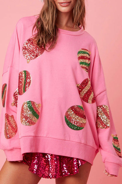 Weihnachtssweatshirt Lässig Pailletten Langarm