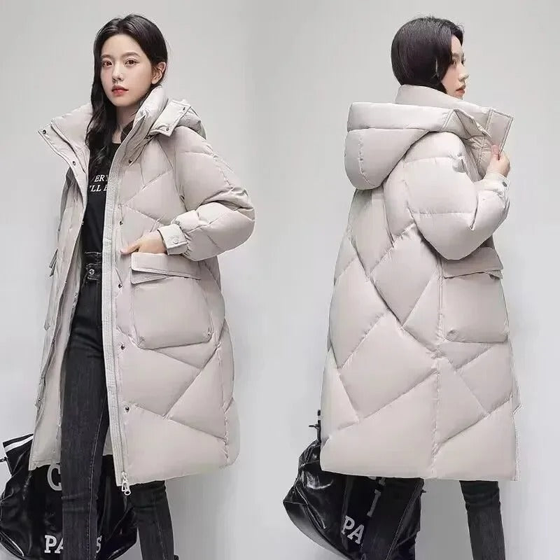 Lange Damen Winterjacke Warm Puffer
