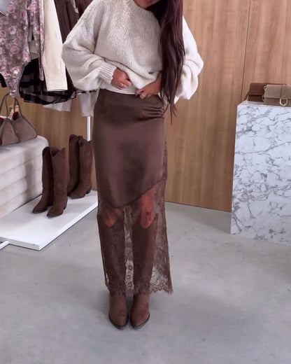 Eleganter Satin Rock mit Spitze Details - IdealeKleiden