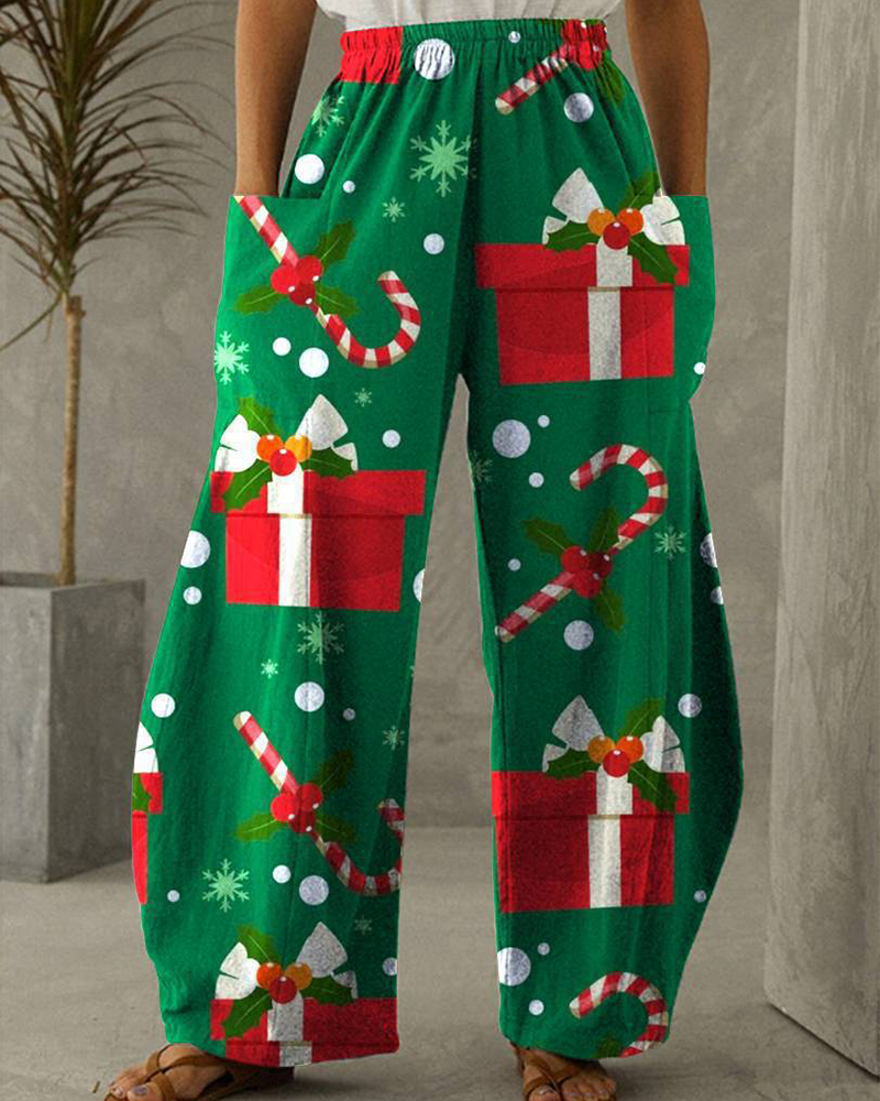 Weihnachtshose Freizeit Hose Mit Festlichem Druck