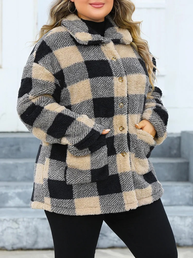 Übergroße Karierte Wolljacke Gemütlich