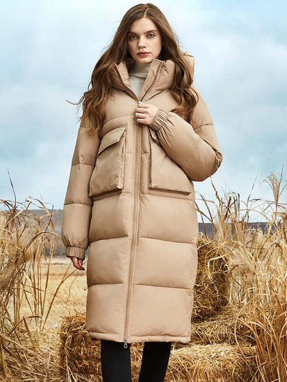 Damen Winterdaunenparka Lange Pufferjacke Kapuze