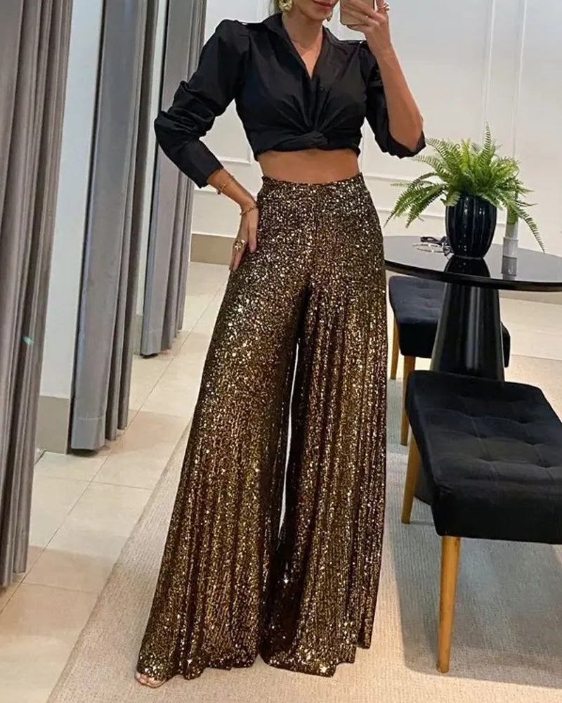Glitzernde Partyhose mit Weitem Bein