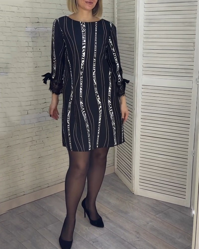 Knielange Streifenkleid Damen Elegant