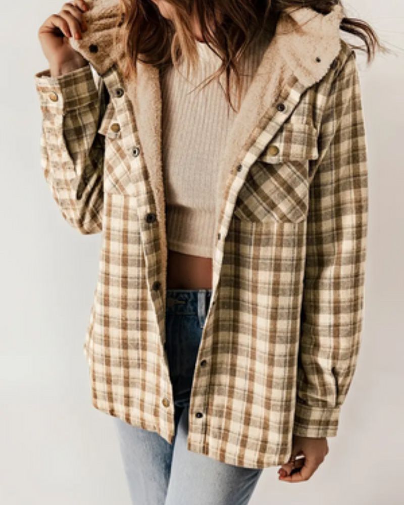 Kariertes Sherpa Jacket Damen