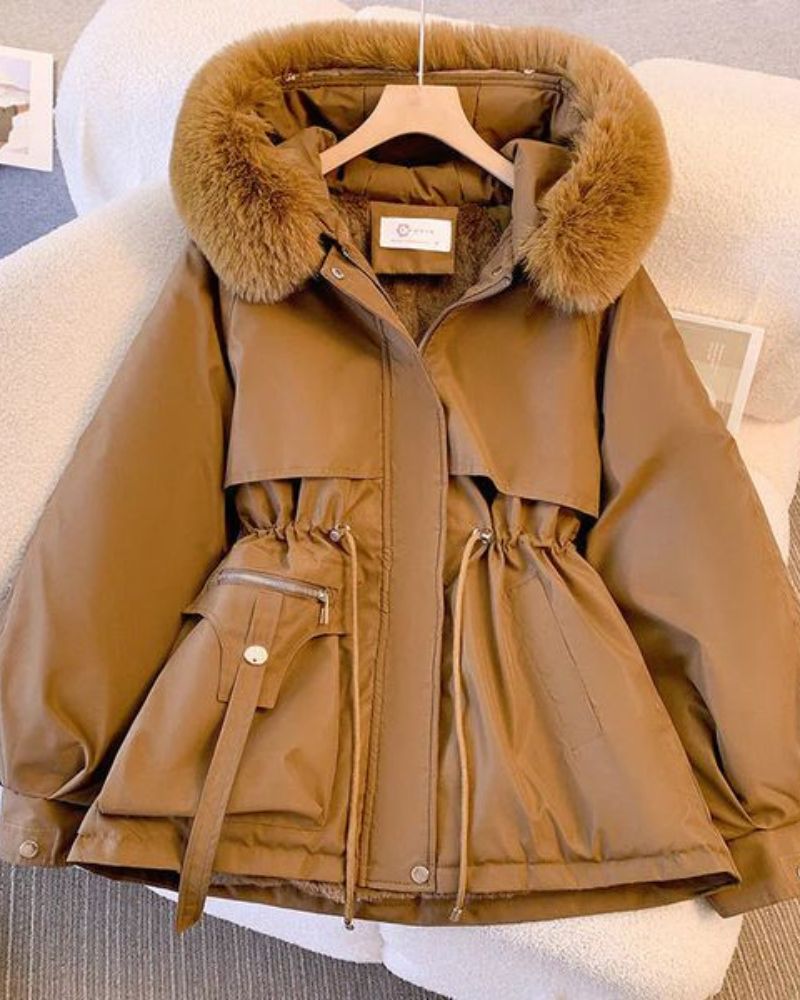Eleganter Damenmantel Faux-Fur-Kragen Luxus Design