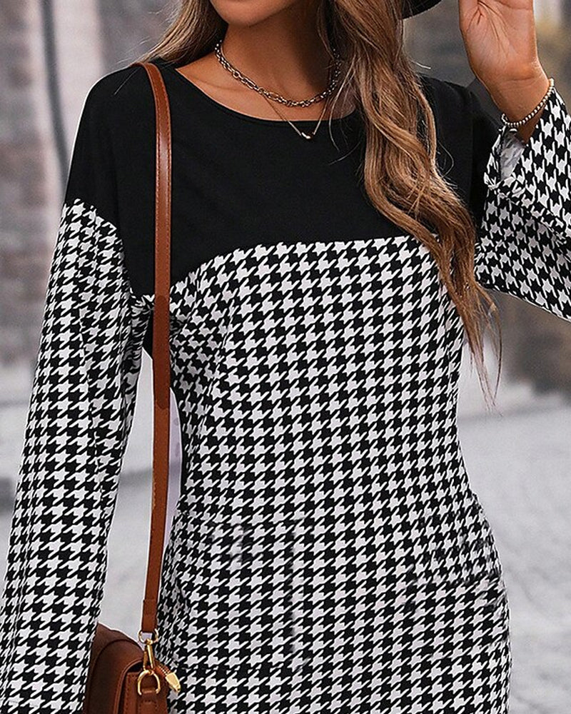 Farbenfrohes Hahnentrittkleid Patchwork Design - IdealeKleiden