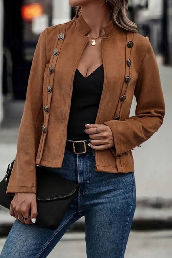 Modische Offene Jacke mit Knopf und Kragen